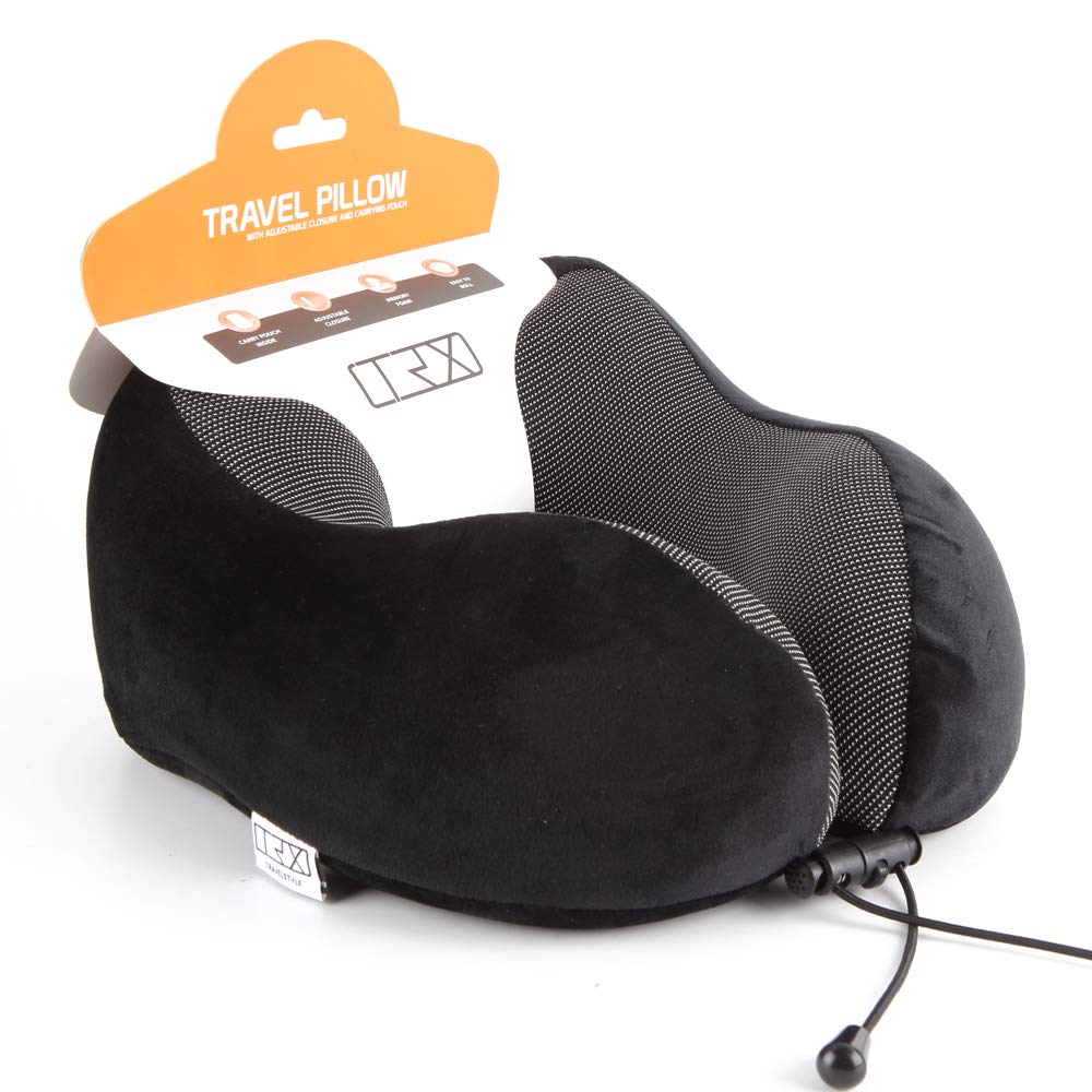 TRX TRAVELSTYLE Comfort Pillow, Portable Neck Support for Traveling, Easy-to-Roll & Squeezable, Foldable Packaging, Ergonomic Design, Superior Comfort, On-the-Go Relaxation, Travel Essentials (Black)