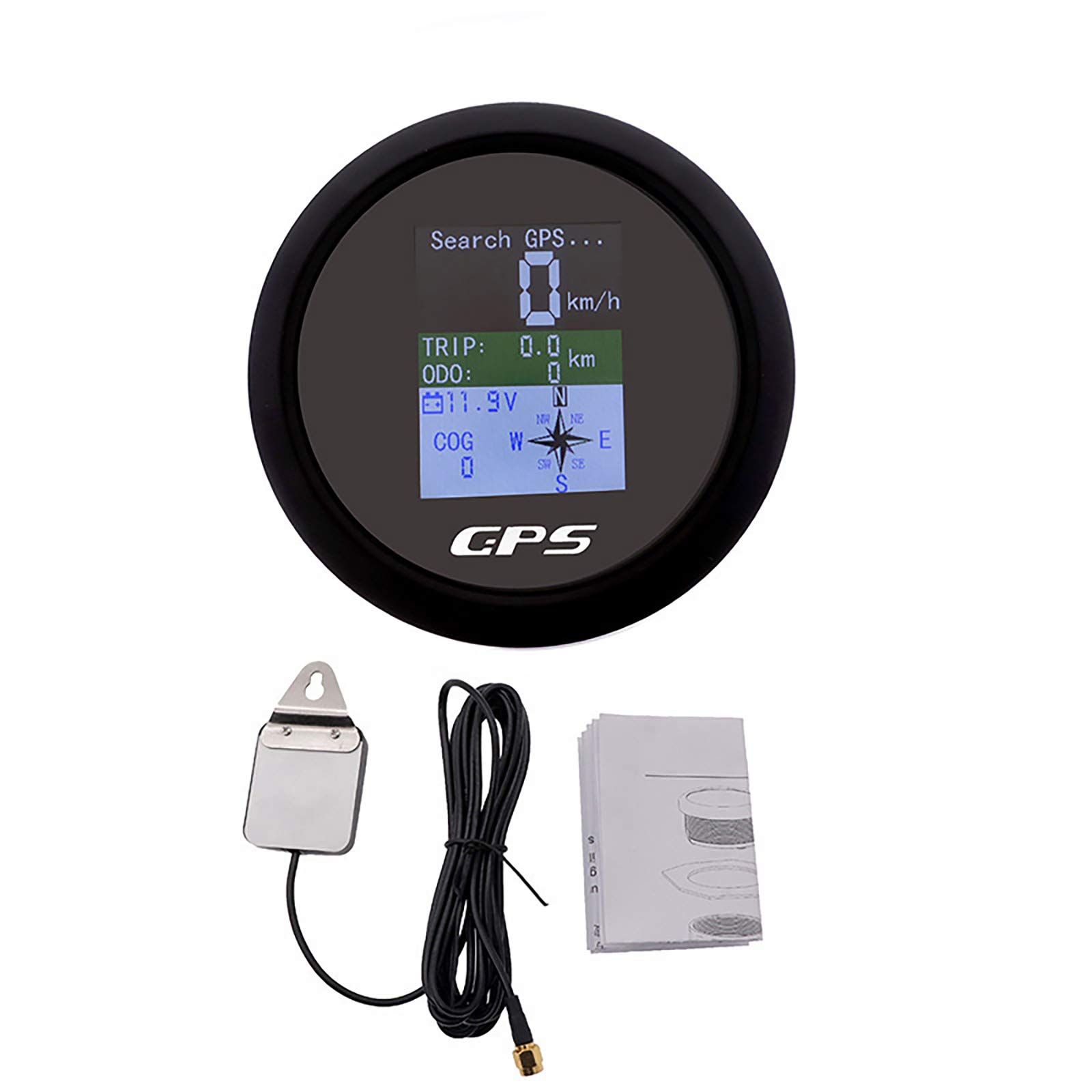 KAOLALI Velocímetro de GPS Digital Cuentakilómetros con Ajustable Mph Nudos Km/h Antena GPS Odómetro Pantalla TFT Impermeable IP67 Velocímetro para Barco Coche Moto 85mm 9-32V(Negro)