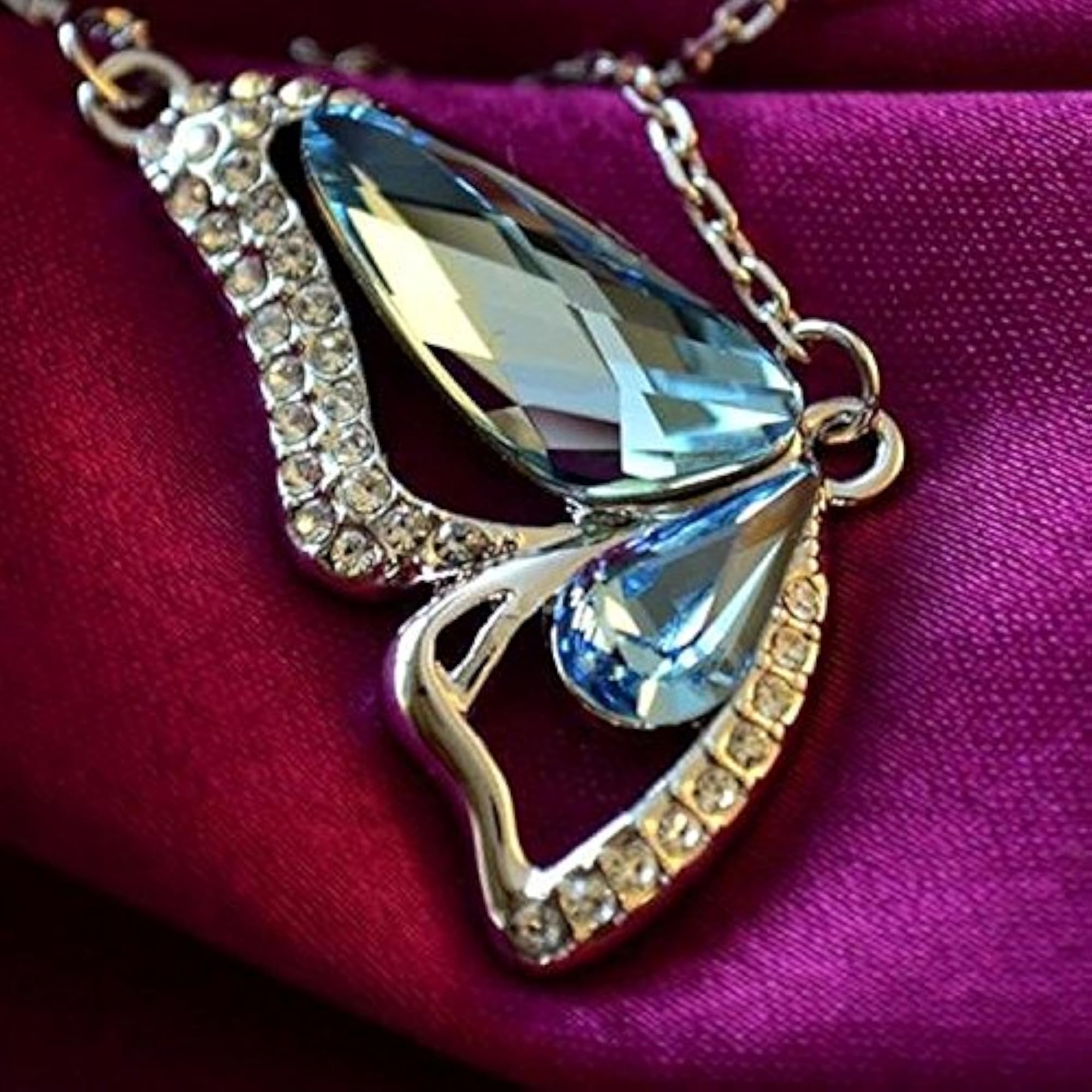 Women's Platinum Plated Crystal Butterfly Pendant Necklace