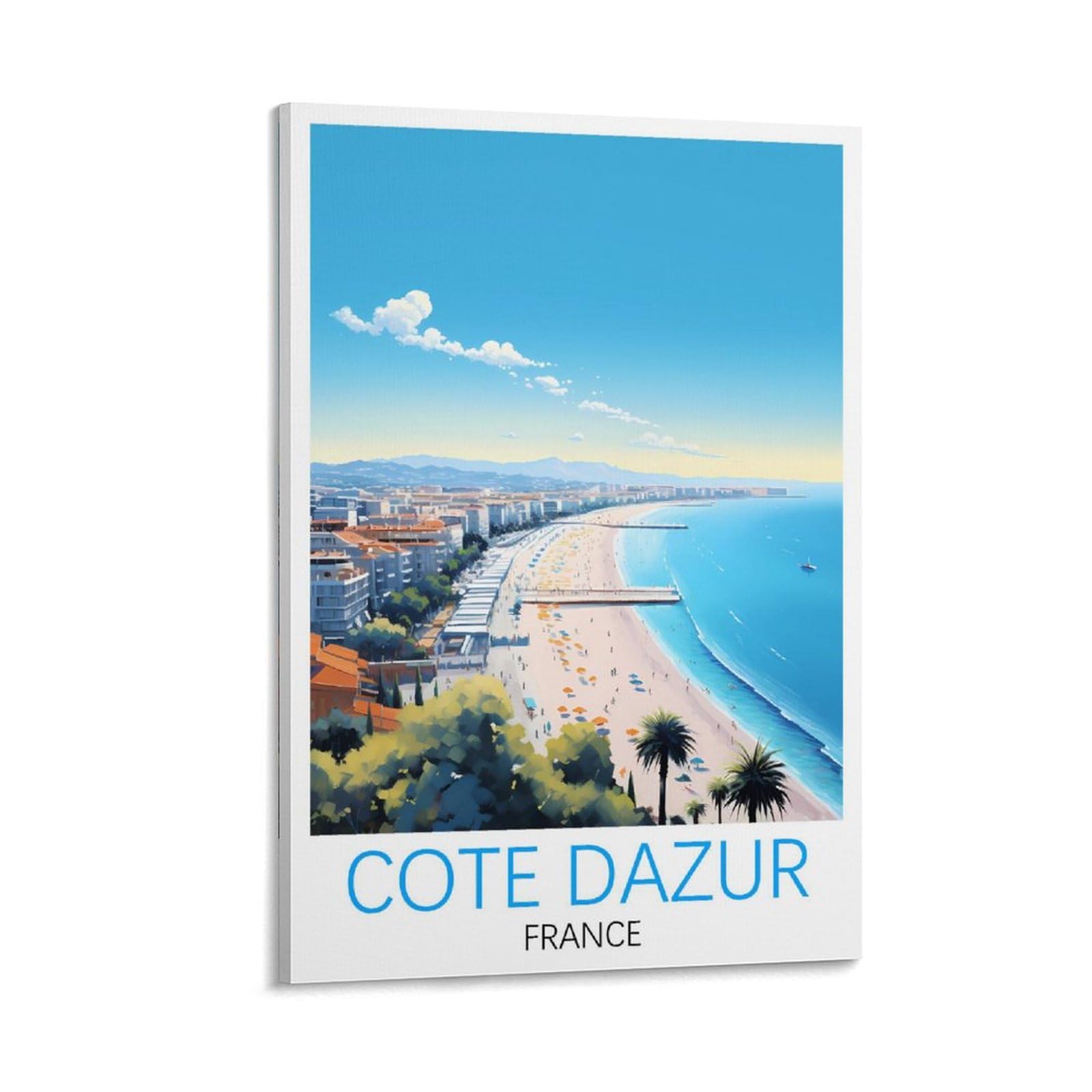 Poster Vintage Air France - Côte D'Azur - Impression Sur Toile 50x75 Cm - Décoration Murale Rétro Pour Salon, Chambre