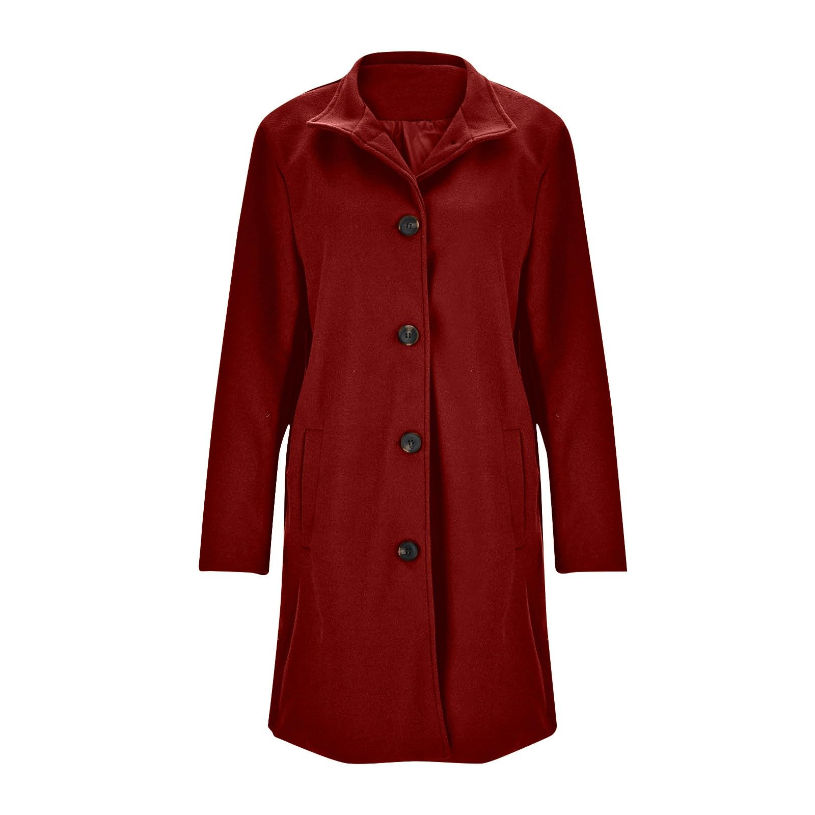 Wollmantel Damen Lang Mantel Winter Wintermantel Elegant Damenmantel Einfarbig Übergangsjacken Leichte Winterjacke Mit Taschen Wolljacke Mit Knöpfen Stehkragen Jacke Warm Freizeitjacke Casual