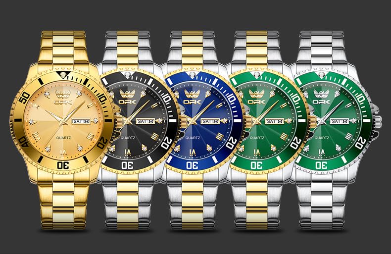 Image of OPK Watches for Men Diamond Roman Analog Mens Watches Waterproof Large Stainless Steel Men Wrist Watch Business Father Gift Watch Blue