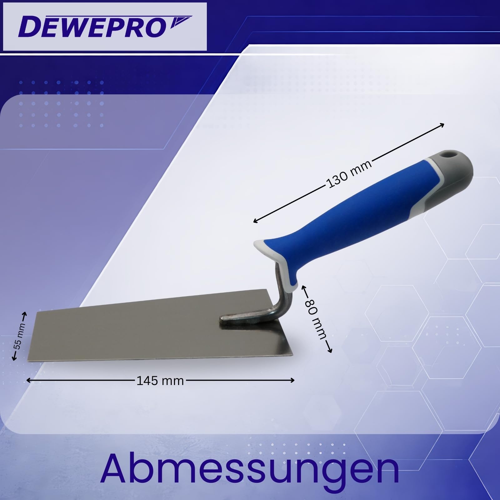 DEWEPRO Lot De 3 Truelles Berner 145x80x55mm En Acier Inoxydable Avec Poignée Bi-Matière Antidérapante – Truelles De Maçon Pour Enduit, Mortier Et Stuc – Outils Professionnels Pour Finitions Précises