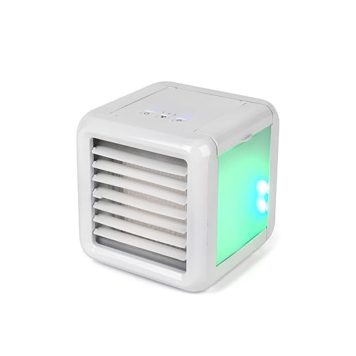 Refrigerador de aire portátil para espacios personales Prolectrix EH3139V2PROVDE Ice Cube Plus+, hasta 8 horas de aire frío, filtro antimicrobiano, luces LED, 2 depósitos de agua congelables de 300ml