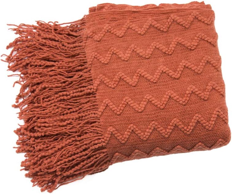 INSHERE Coral Orange Solid Color Knitted Woven Throw Blanket with Tassels Fringe Soft Lightweight Home Decor for Couch Bed Chair Sofa Living Room Party Gift 49''x78''