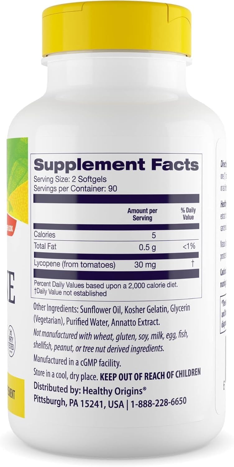 Healthy Origins Lycopene 15 mg (Natural, Non-GMO, Gluten Free, Skin Support, Prostate Support), 180 Softgels - Image 2