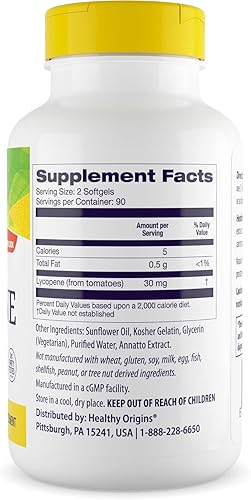 Miniatura 2 de Healthy Origins Licopeno 15 mg (natural, sin OMG, sin gluten, soporte para la piel, soporte para la próstata), 180 cápsulas blandas