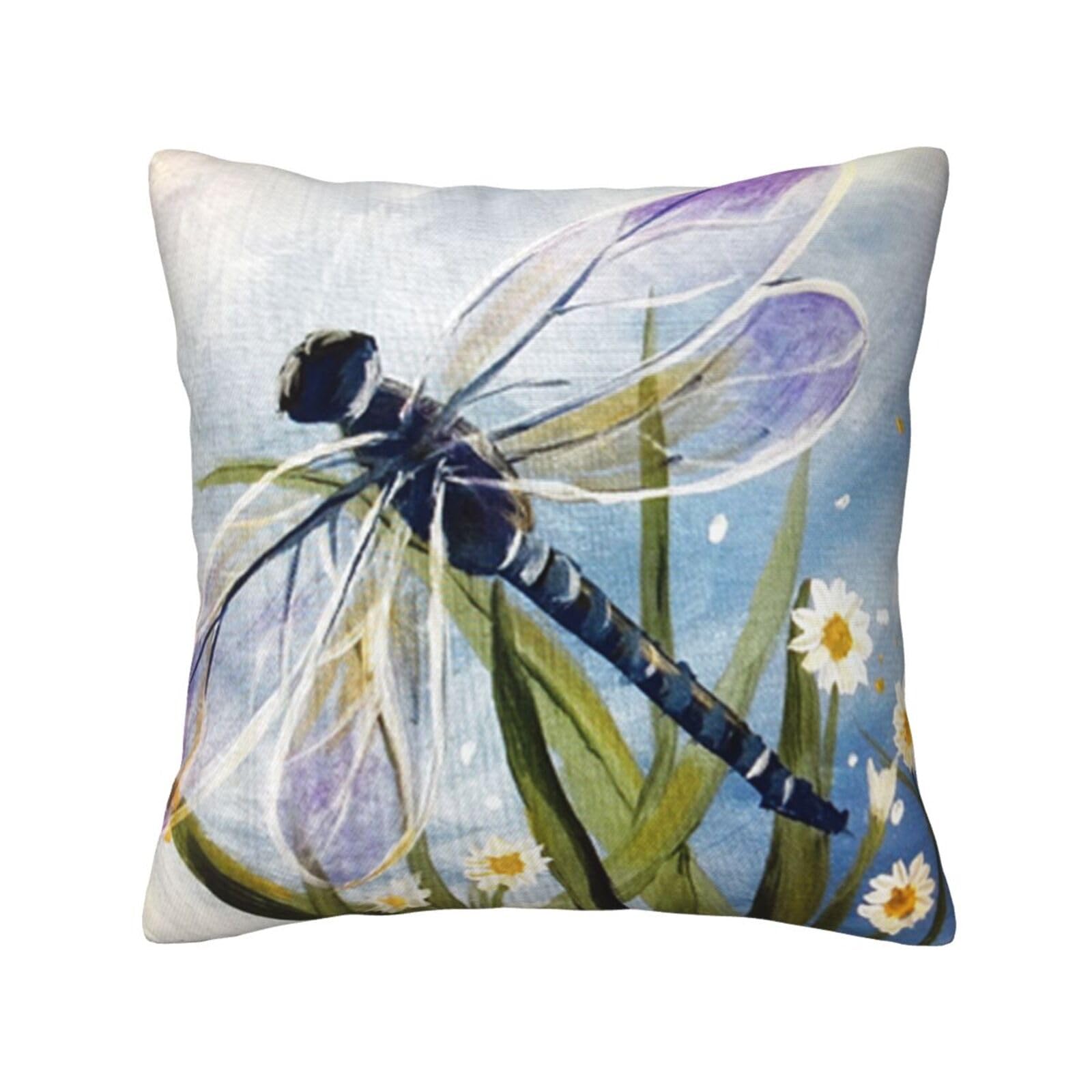 FFSHKOWE Dragonfly painting Decorative Throw Pillow Cover Double-Sided Printed Cushion Cover for Sofa Couch Bed Chair 50 x 50cm