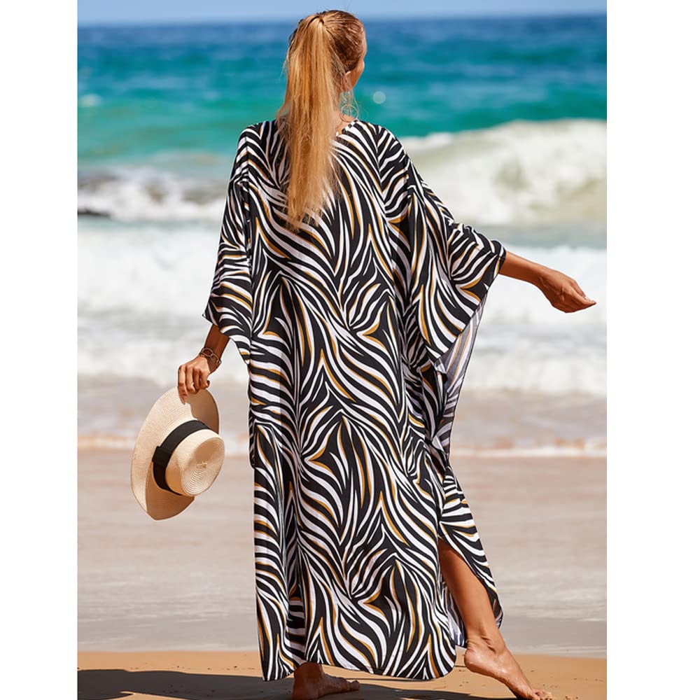 Maxi Lungo Beach Caftano Donna Oversize Abito da Spiaggia Copricostumi Pareos Boho Kimono Costume da Bagno Cover Up