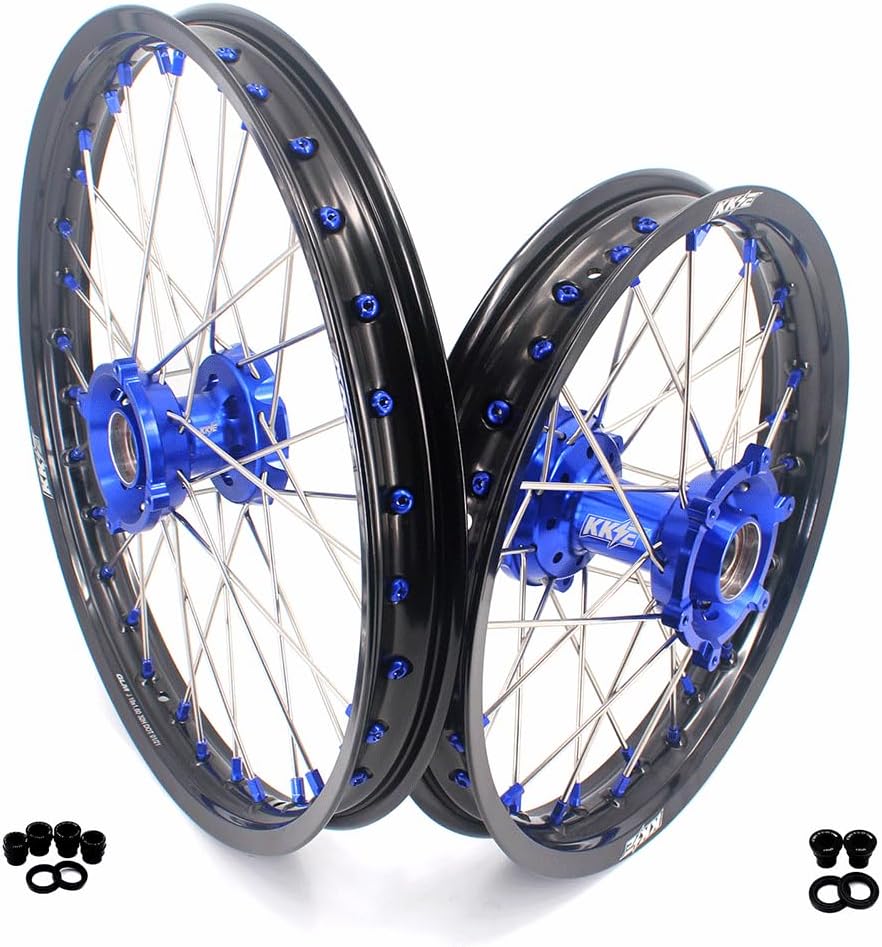 KKE 1.4 * 17'' & 1.6 * 14'' Kid's Small Spoked Wheels Blue Hub Rims Set Compatible with KTM85 SX 2021-2024； Husqvarna TC 85 SX85；GAS GAS MC85 2021-2024 Mini Dirt Bike