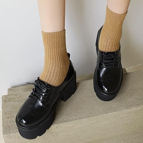 Miniatura 6 de SHEMEE Zapatos de tacón alto estilo Oxford con punta de ala para mujer, estilo vintage, con plataforma gruesa, tacón alto, puntera redonda, con