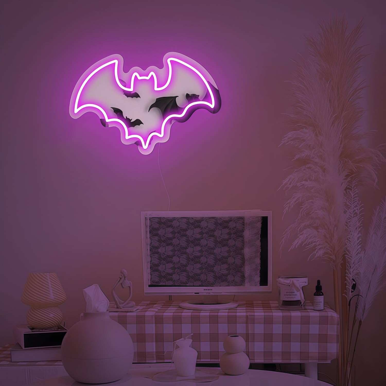 Maimeili LED Mirror Neon Lights Dressing Up Mirror Cat/Shine Heart/Bat/Butterfly Shape Neon Signs Modern Home Girl Room Bathroom Salon Wall Art Decor Gift For Girlfriend USB Powered