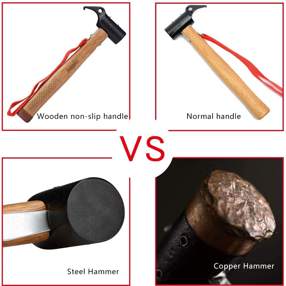 Hammer Camping Hammer,Zeltheringe Hammer 31 cm,Hammer Zelthammer Outdoor Kohlenstoffstahl der Hammerkopf mit Halteband,Multifunktionaler Hammer mit Schnur für Zelt Lanyard