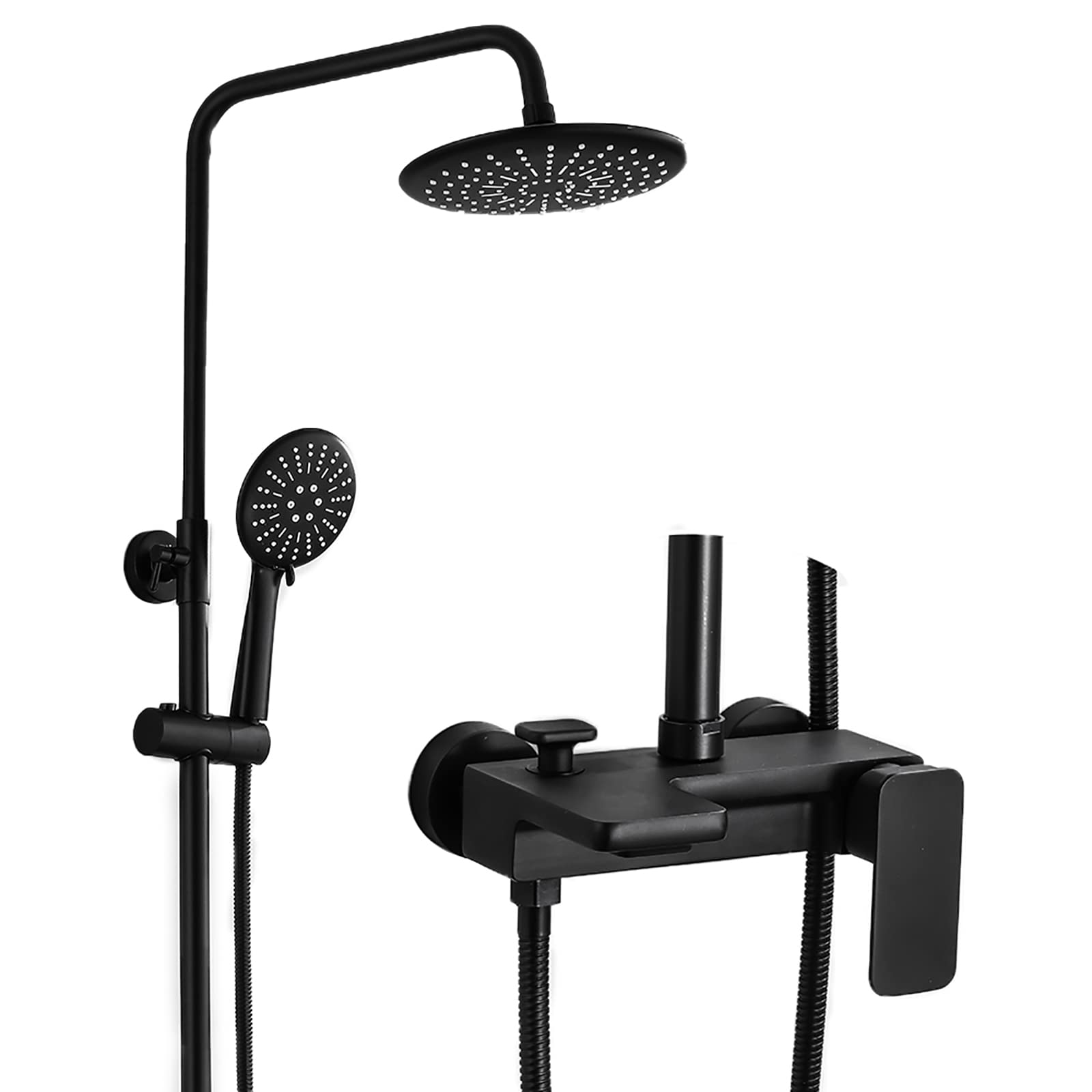 Doccia Set con Set di rubinetti da Doccia da Doccia da 8 "Set di Doccia Regolabile a Parete Montato Set di Pioggia Nera Set di Doccia Portatile, beccuccio di Vasca, rettangolo (Rotondo)