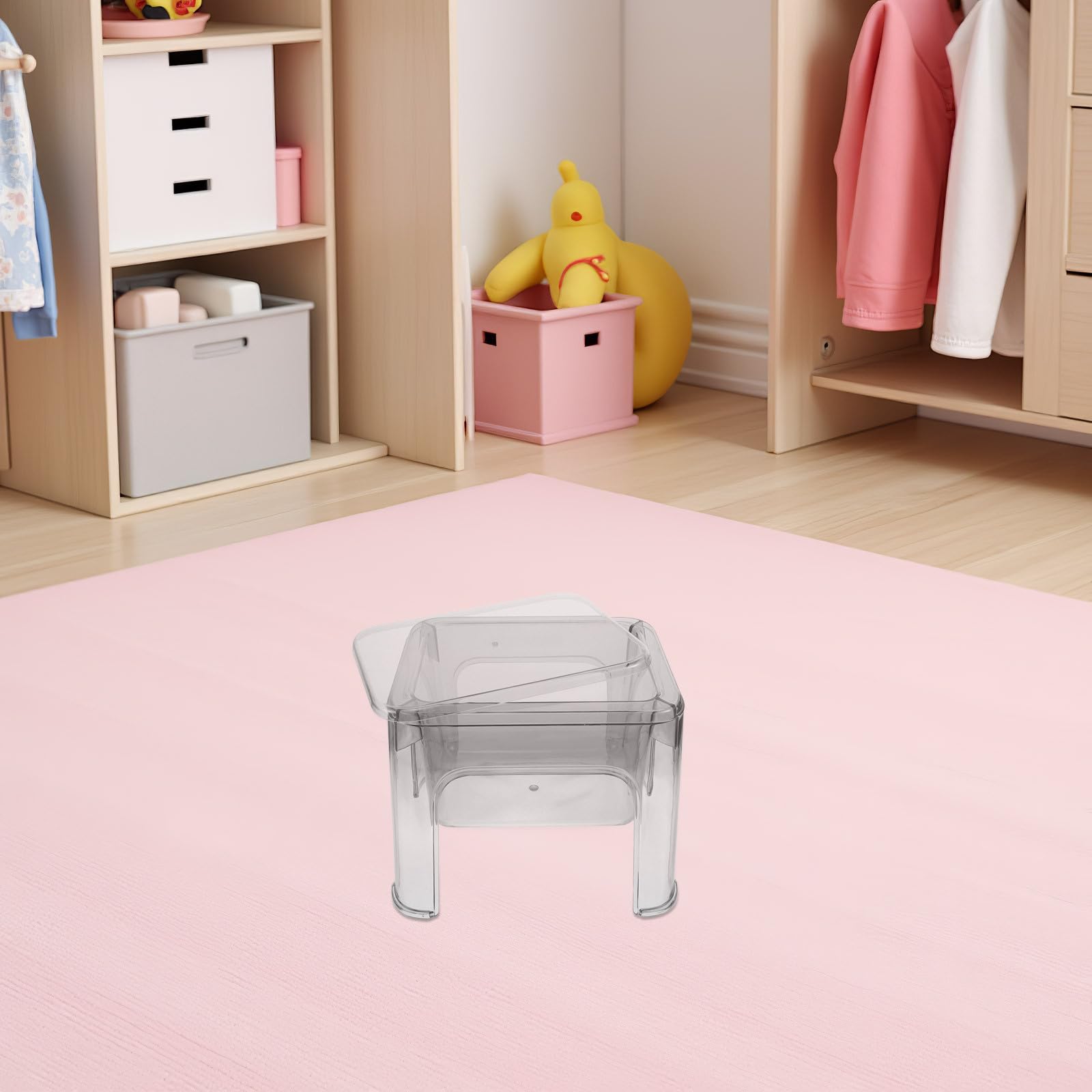 Taburete Infantil de Almacenamiento con Tapa, Gris, Diseño Práctico