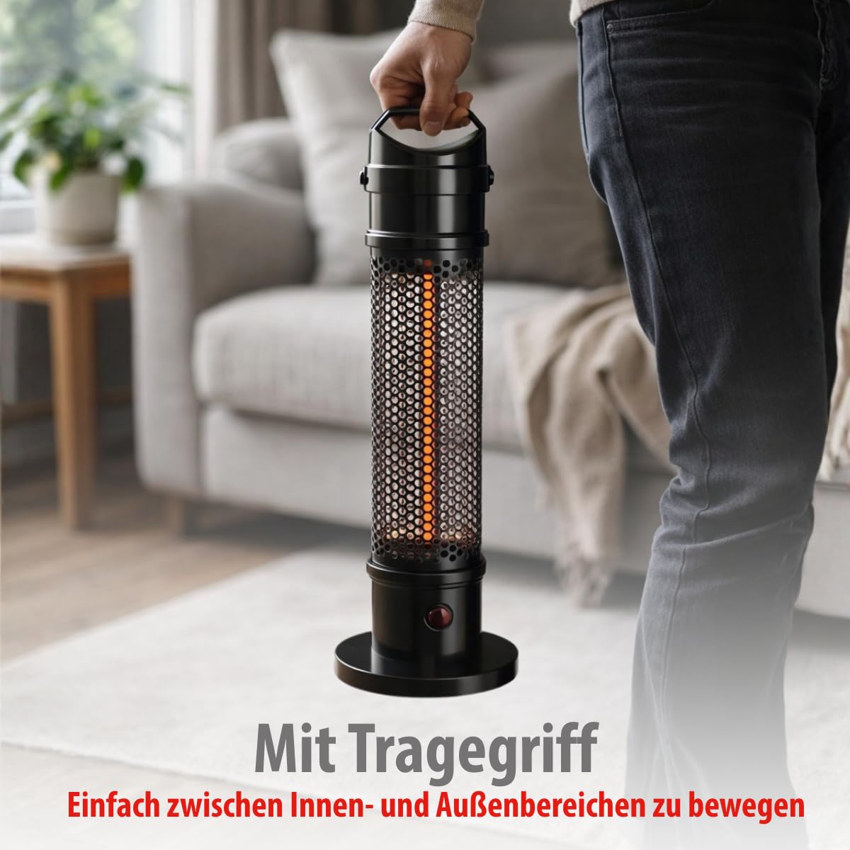alpina Infrarotheizung TBH800 - Infrarot Heizstrahler 800W - für Innen und Außen - Elektroheizkörper Freistehend - Terrassenheizer - Zeltheizung - IP44 Zertifiziert - Schwarz
