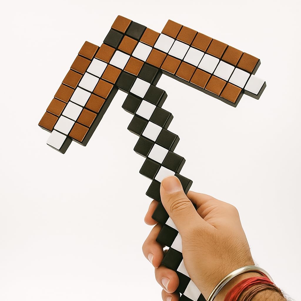 CUBIX3D 3D Printed Pixelated Pickaxe Toy | Block-Style Roleplay Prop | PLA Plastic | Safe & Durable Cosplay Accessory for Kids & Game Fans