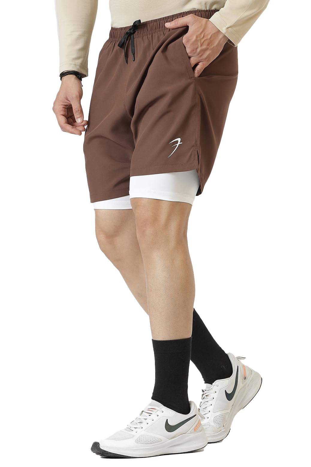fuaark Double Layer 2 in 1 Sports Shorts with Inner Tights for Men Gym Tight Short with Pocket-picture-55