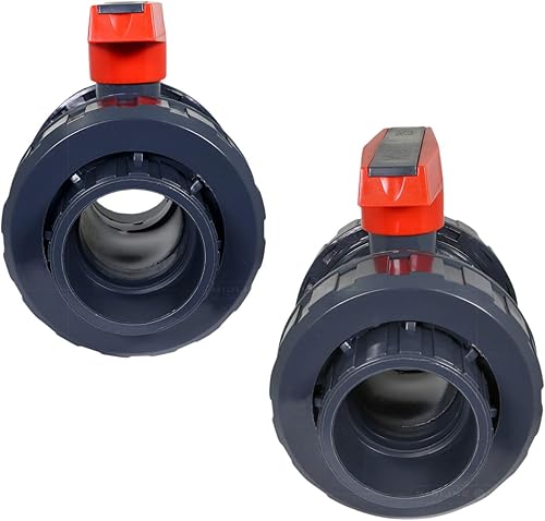 Miniatura 3 de Midline Valve Válvula de bola de unión verdadera de PVC resistente Manija rosa 4" FIPConexiones solventes Plástico gris (482UT400)