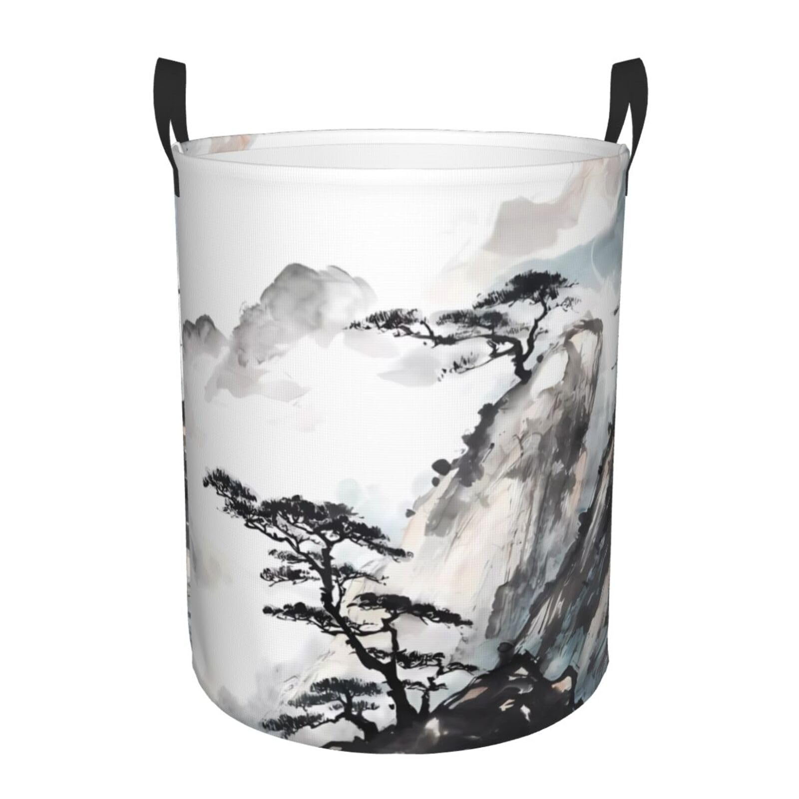 S Circular Hamper – Collapsible Chinese Landscape Painting Print Laundry Basket
