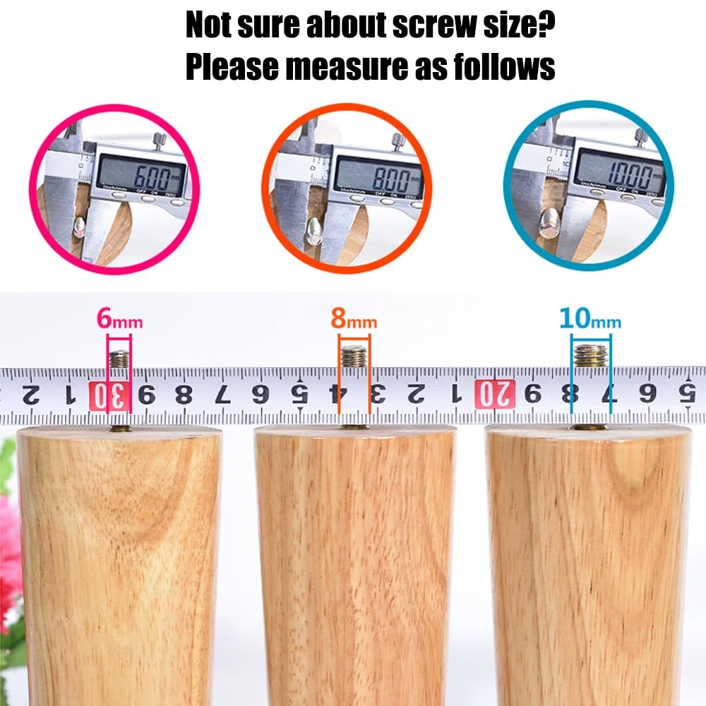 Gambe coniche in legno di gomma per divano, 4 viti regolabili M6/M8/M10, piedini per tavolo e armadietti in rovere, altezza 12 cm, supporto per mobili elegante decorazione per la casa