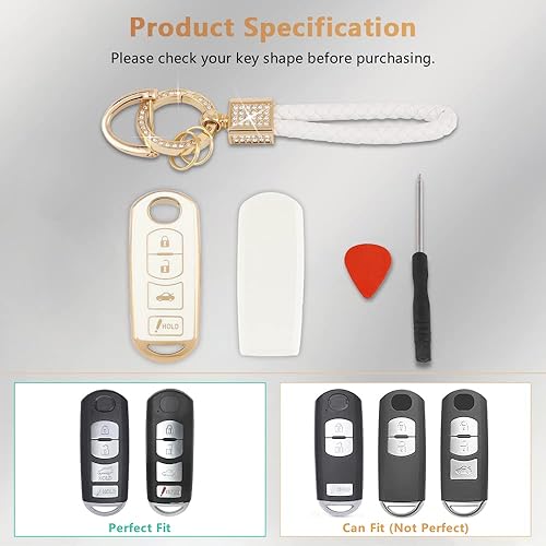 Miniatura 6 de PIFOOG 2 fundas blancas para llavero Mazda de 4 botones para llaves inteligentes, funda protectora completa con purpurina para Mazda 6 3 CX3 CX5 CX9