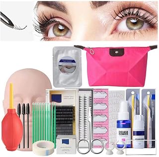 19PCS False Eyelashes Extension Practice Exercise Set, EBANKU Mannequin Training MakeUp False Eyelashes Extension Glue Tool Practice Kit With Bag For Makeup Practice Eye Lashes Graft