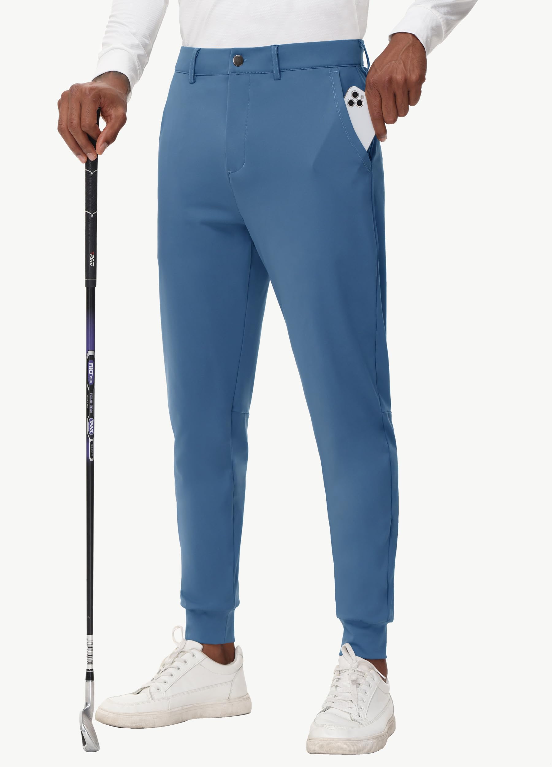 Mens Golf Joggers Pants Belt Loops Slim Fit Stretchy