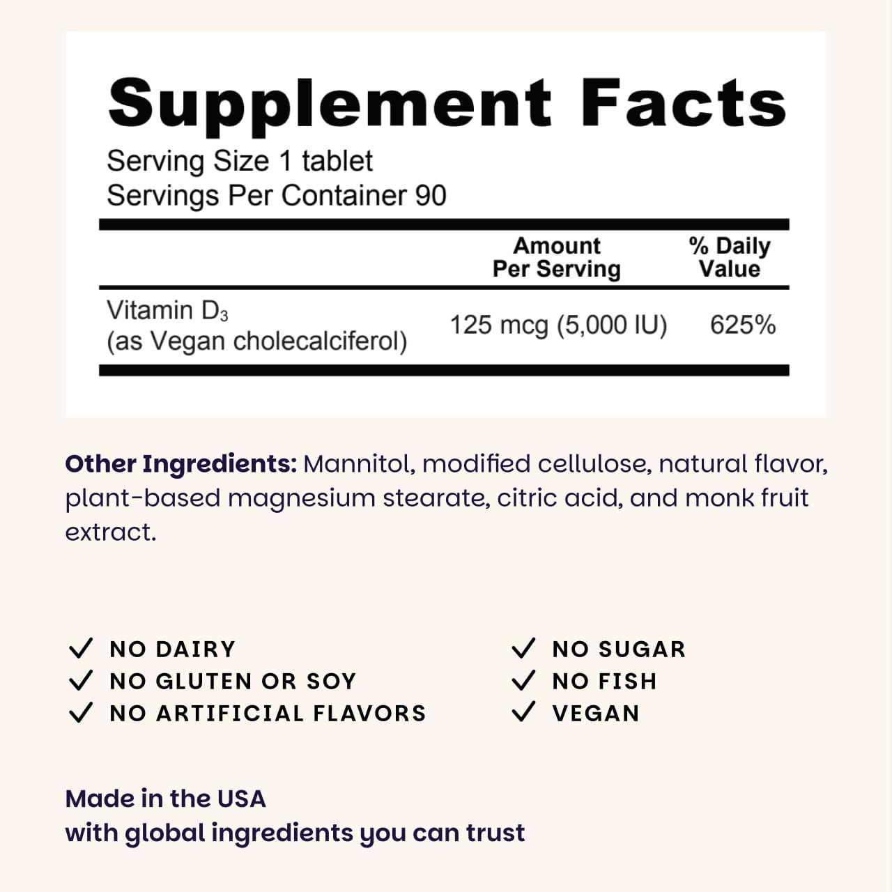 EZ Melts Dissolvable Vitamin D3 5,000 IU - Vegan Vitamin D Supplement for Bone & Teeth Support - No Artificial Flavors - Plant-Based & Non-GMO - Green Apple - 90 Dissolvable Tablets (90 Servings) - Image 3