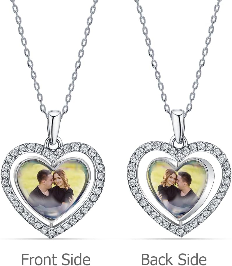 LeCalla personalized Pendant Necklace for Women | Customized Double Sided Photo Transparent Resin Necklace Gift Jewelry for Mother Day Valentines Day Wife Sister