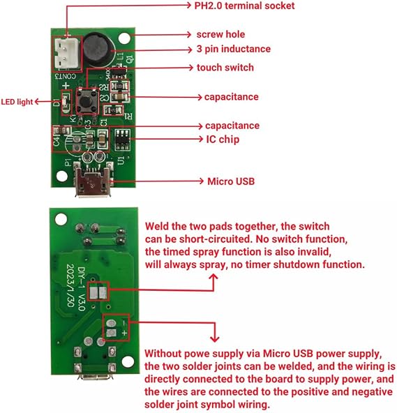 2 Sets Humidifieration Atomization Disc Micro USB Interface DC 5V Atomization Drive Circuit Board + 50CM USB Cable