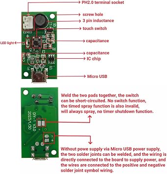 2 Sets Humidifieration Atomization Disc Micro USB Interface DC 5V Atomization Drive Circuit Board + 50CM USB Cable