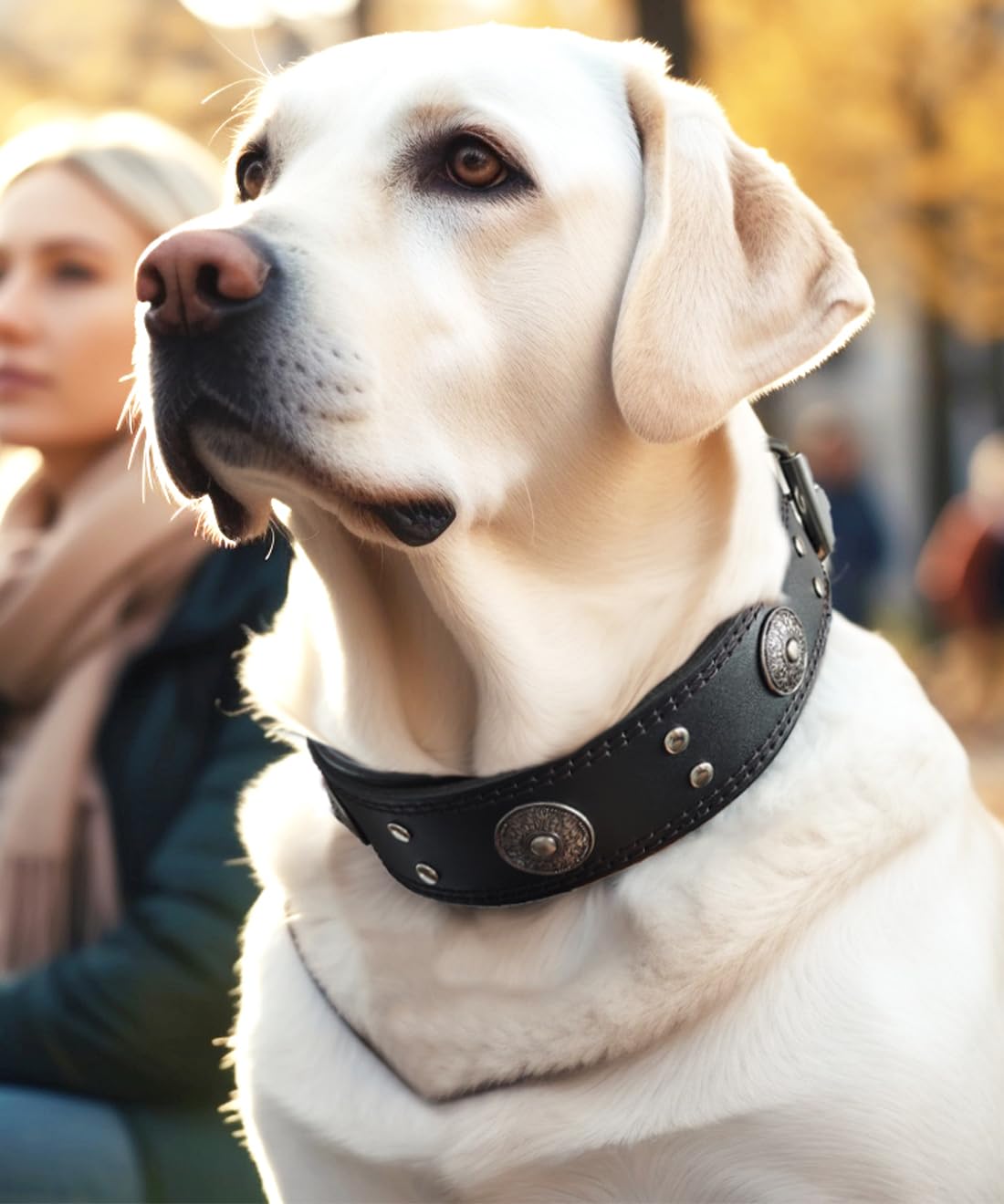 Leather Dog Collar, 2 inches Wide Heavy Duty Genuine Leather