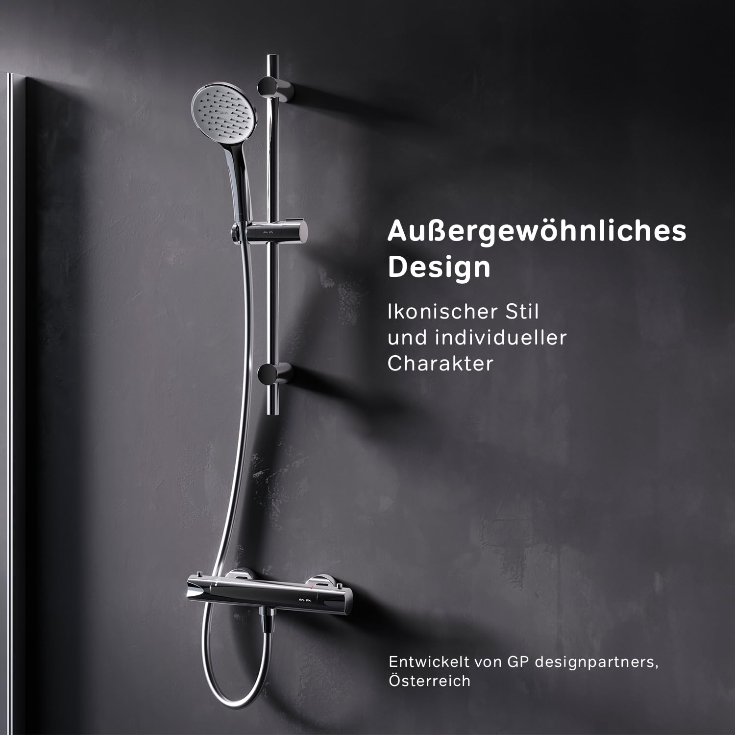 AM.PM Hit – Duschset mit Thermostat | Duscharmatur mit Thermostat | Brausegarnitur mit Duschstange & Handbrause | Duschkopf 1 Strahlart (EnerJet) | Duschschlauch Antikalk | Rub&Clean | Chrom