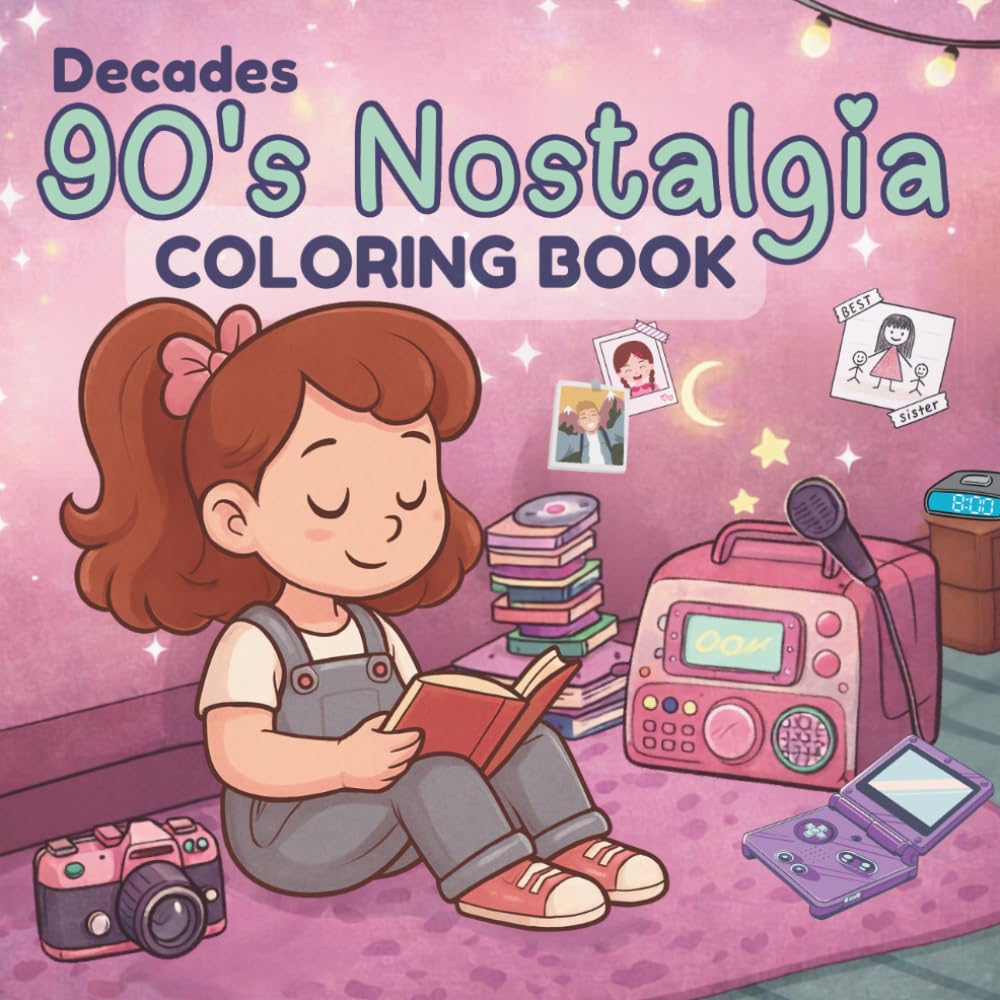 Decades 90’s Nostalgia Coloring Book: Rewind Time & The Color Memories | For Adults & Teens, 56 Unique Designs (Decades Coloring Books)