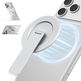 Magnetic Phone Stand for MagSafe, Adjustable Phone Holder & Kickstand Grip | Durable Silver Aluminum Stand, Ultra-Slim 2mm, 360 Rotation, Detachable for MagSafe Charging, Works with iPhone 1712