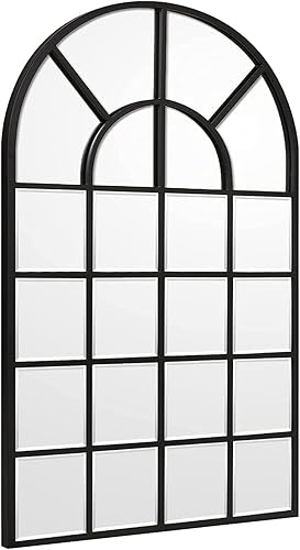 Miniatura 2 de GIFTTROVE Espejo de ventana arqueado negro, espejo de ventana grande con biselado, espejo de ventana con marco de metal, espejo de pared arqueado de