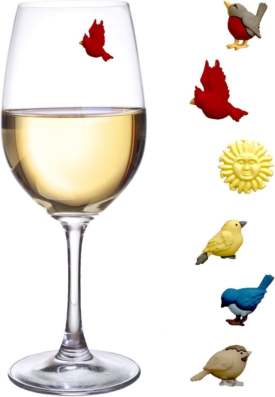 Simply Charmed Bird Wine Glass Charms - Magnetic Drink Markers to Identify All Your Glassware - Set of 6 Cocktail Charms