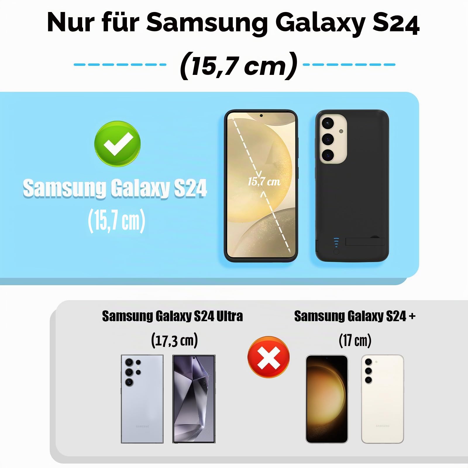 Akkuhülle für Samsung Galaxy S24/S25 (6,2"), 7000 mAh,Schlanke Wiederaufladbare Ladehülle, Erweiterte Ladehülle, Backup-Akkuladegerät,Tragbare Powerbank für Samsung Galaxy S24/S25- Schwarz