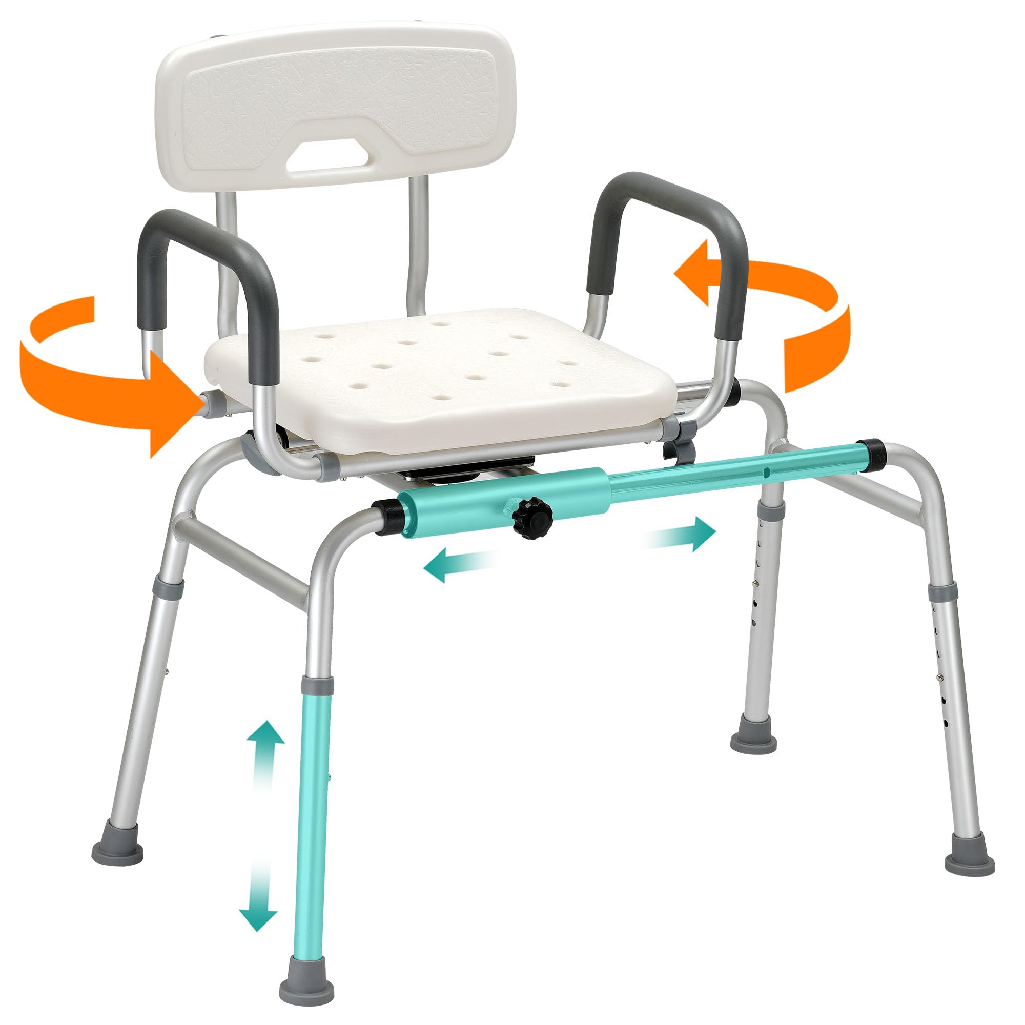Sliding Shower Chair with Extra Wide 360° Swivel Seat, 400 lbs Weight Capacity, Bathtub Bath Chair, Non-Slip Aluminum Frame, Adjustable Height for Inside Shower