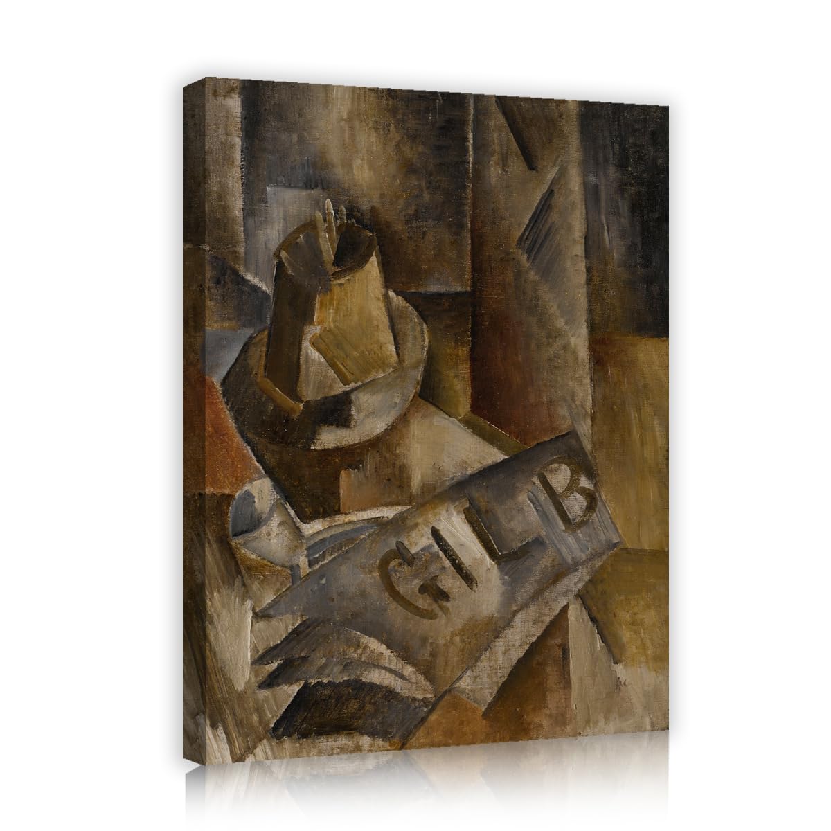 TOANGWALL Georges Braque Le Pyrogene Gil Blas Canvas Wall Art Living Room Vintage Geometric Newspaper Framed Prints for Office Home Decor 85x100cm