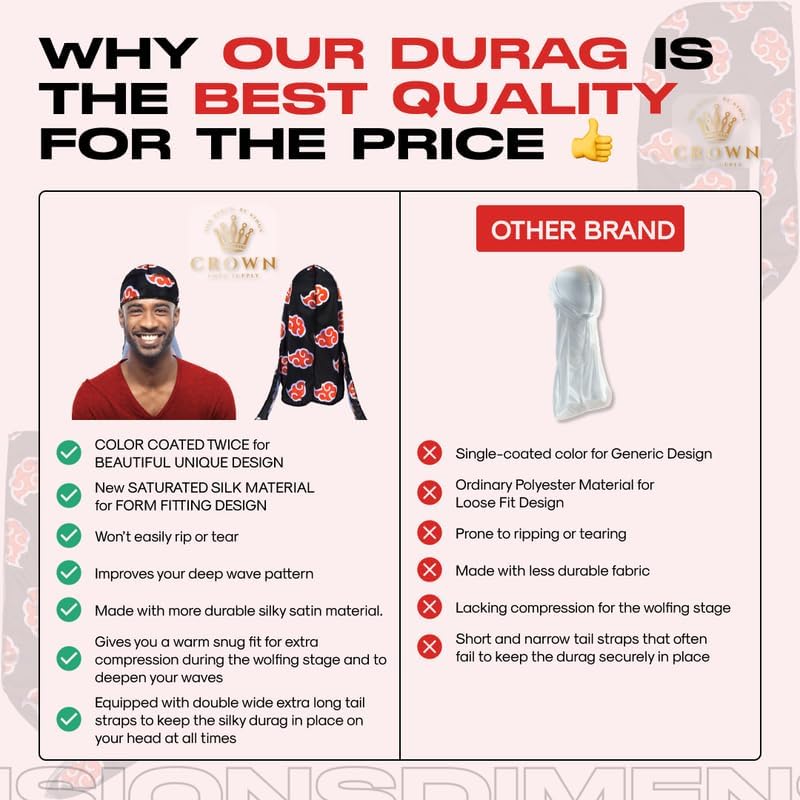 10pcs Art Silky Durag with Long Wide Tails and Quadruple Stitching - Smooth Satin Fabric Du Rag for Comfort Compression (A1)