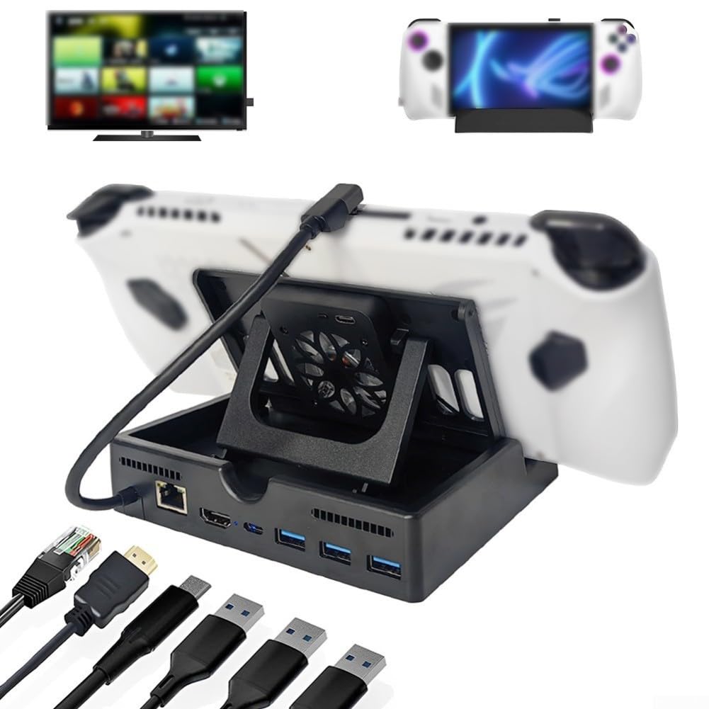 Dock di raffreddamento multifunzione per ROG X, stazione di espansione 6 in 1 con ricarica da 100 W, dissipazione del calore efficiente, design compatto in ABS per console di gioco