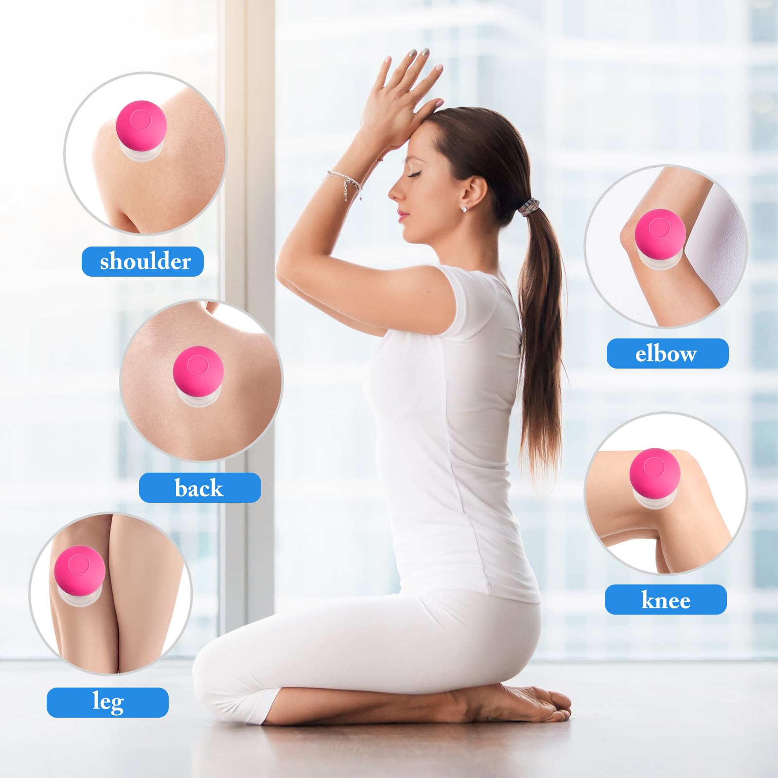 BBTO 4 Pieces Glass Silicone Cupping Set Massage Vacuum Suction Cups for Body Face Leg Arm Back Shoulder Muscle and Joint Pain (Rose) 4