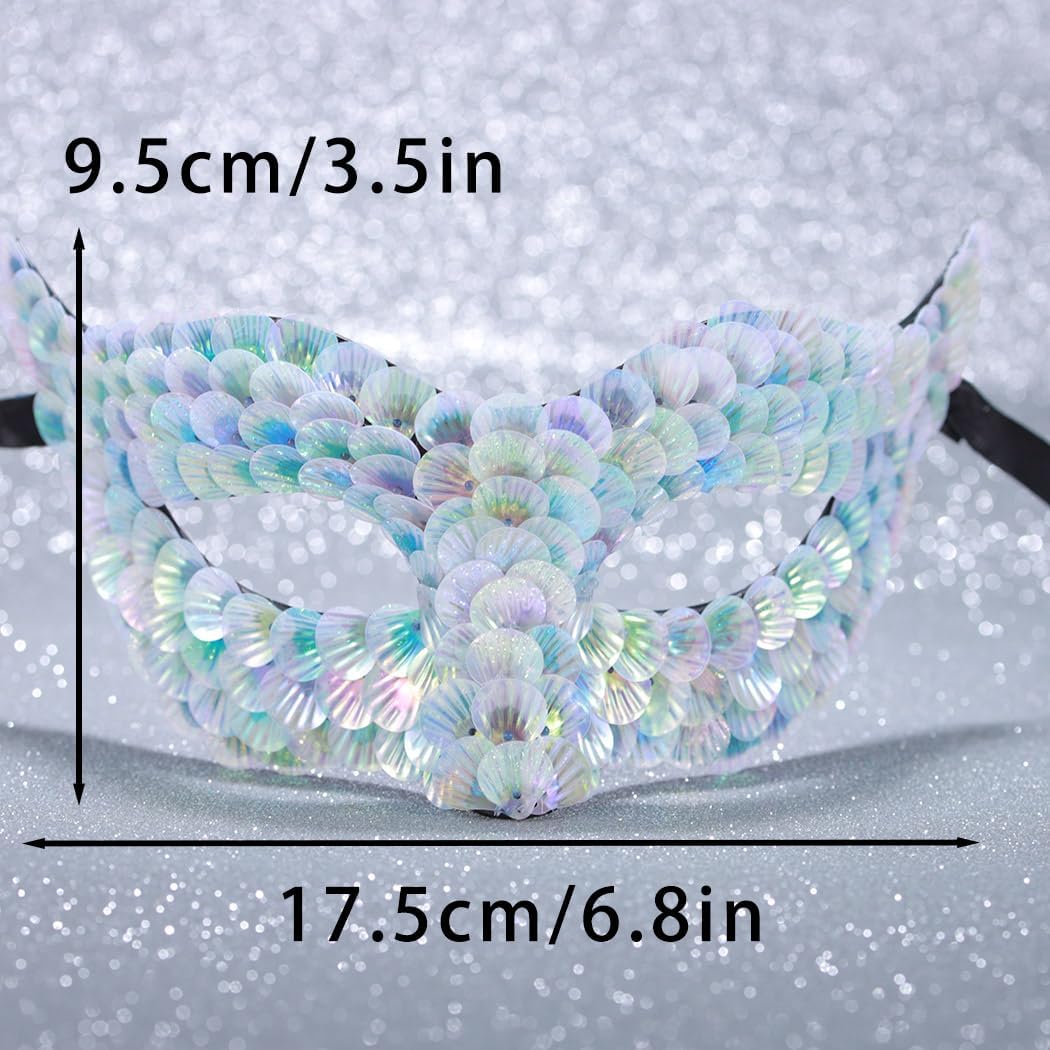 Bounzhi Women Masquerade Mask Glitter Venetian Masks Seashell Costume Mask for Ball Party