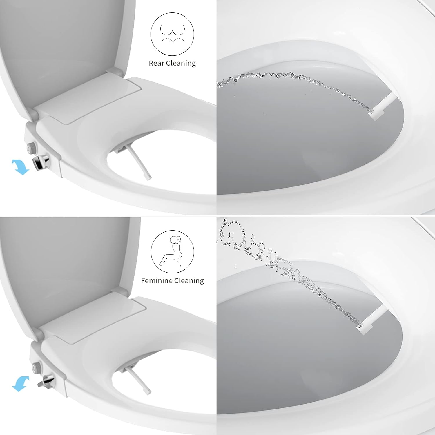 R&T V8902 Non-Electric Bidet Toilet Seat Elongated Self-Cleaning Dual Spray Nozzles for Rear & Feminine Wash
