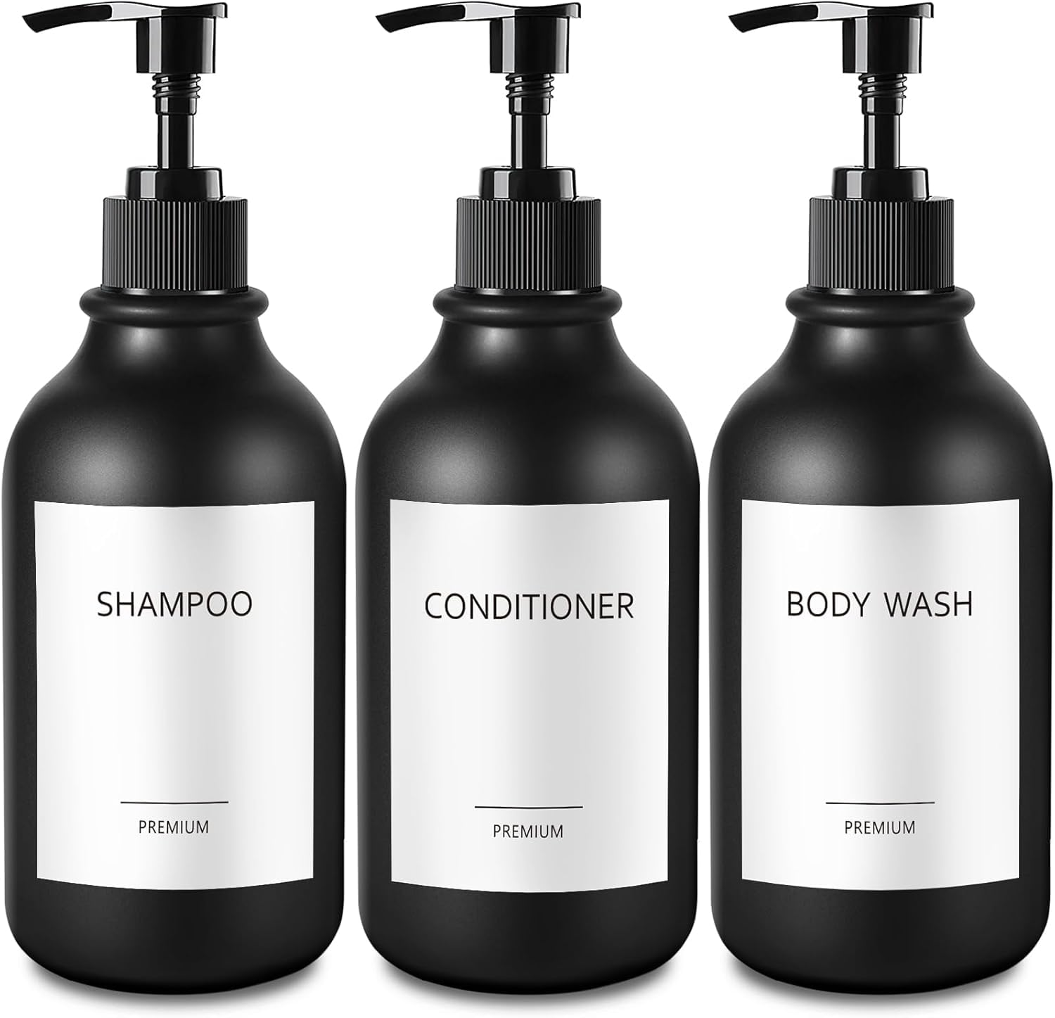 GMISUN Black Shampoo and Conditioner Dispenser, Refillable Shampoo and Conditioner Bottles, Shower Dispenser with Pump, Shower Gel, Body Wash, Lotion Bottles 500ml, Bathroom Bottle - 3 PackGlobal Recycled StandardGlobal Recycled StandardGlobal Recycled Standard