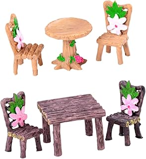 Levemolo Micro Mesa E Cadeiras Resina Mini Conjunto De Cadeira De Mesa Estatueta Decoração Mini Cadeira De Mesa Móveis Mini Conjuntos De Móveis Em Miniatura DIY Simulação Modelo De Móveis