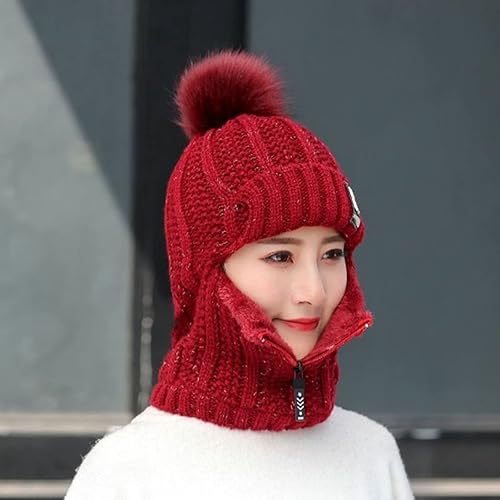 Miniatura 6 de Needelmz - Orejeras térmicas de invierno para mujer, gorro de punto para ciclismo, a granel, sombreros de béisbol (vino, talla única)