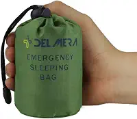 Delmera Saco de dormir de sobrevivência de emergência, cobertor térmico leve à prova d'água, saco Bivy com bolsa de cordão portátil para aventuras ao ar livre, acampamento, caminhada